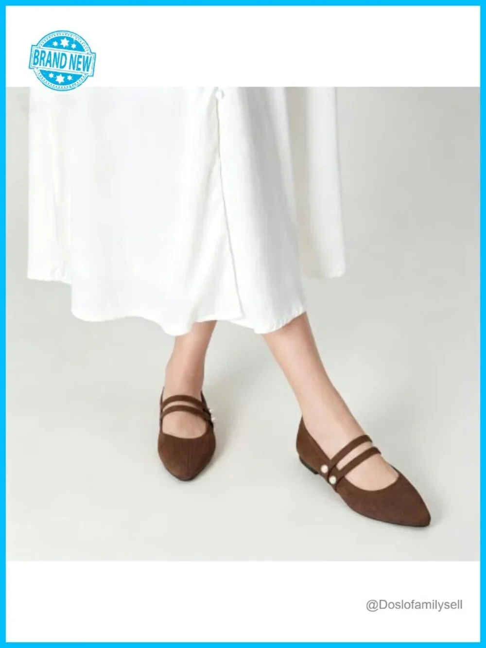 Pointed Toe Mary Jane Ballet Flats Pearl Strap Memory Foam Knit